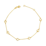 14K Yellow Gold Bow Tie Heart Ribbon Anklet