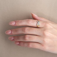 Two-Tone Gold Studded Honeycomb Bumble Bee Ring (Available in Yellow/Rose/White Gold)