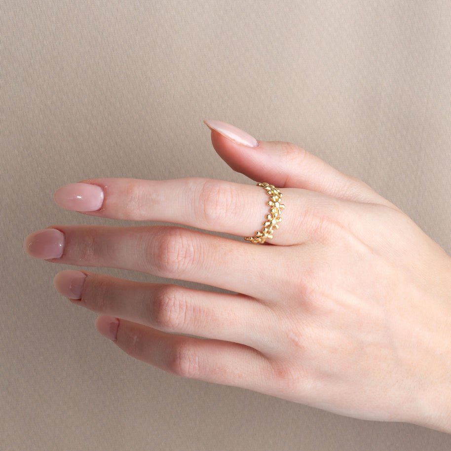 Gold Daisy Flower Petal Band Ring (Available in Yellow/Rose/White Gold)