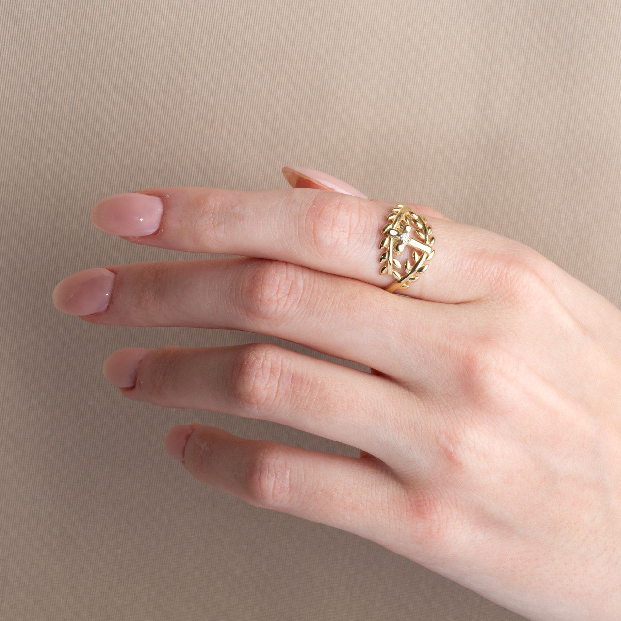 Gold Diamond Cross Olive Branch Vines Wraparound Ring (Available in Yellow/Rose/White Gold)