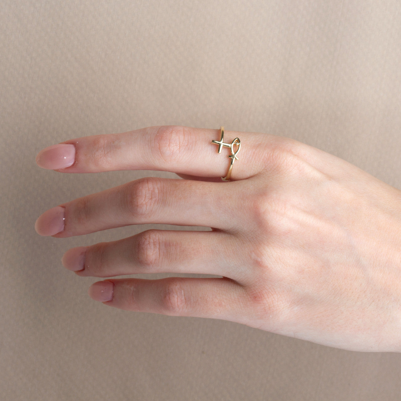 Gold Christian Ichthys Jesus Fish Cross Wraparound Band Ring (Available in Yellow/Rose/White Gold)