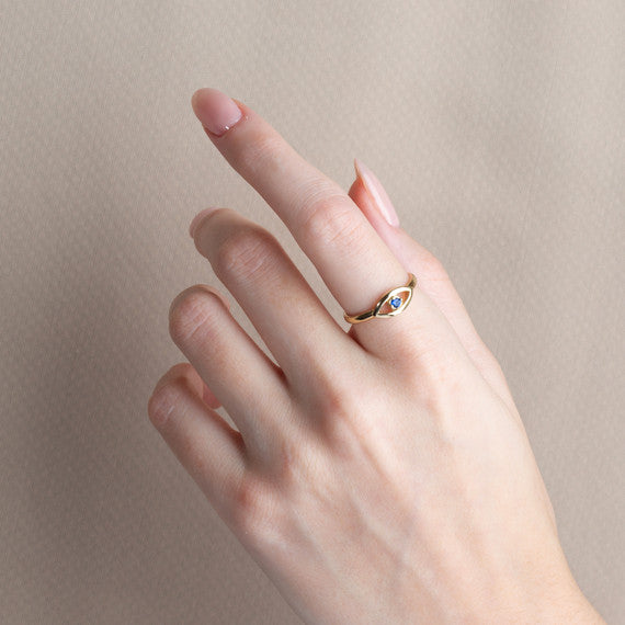 Gold Evil Eye Birthstone Protection Ring (Available in Yellow /Rose/White Gold)