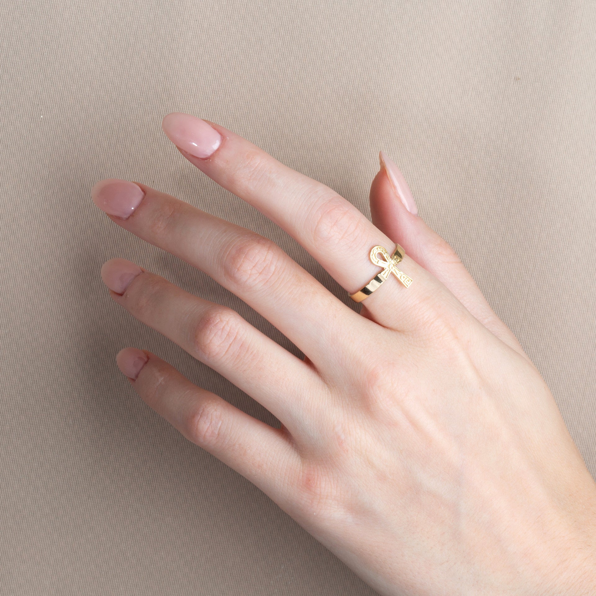 Gold Egyptian Hieroglyphics Ankh Cross Ring (Available in Yellow/Rose/White Gold)