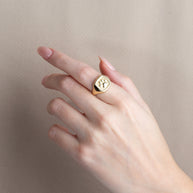 Gold Pet Dog Paw Print Beaded Signet Ring (Available in Yellow/Rose/White Gold)