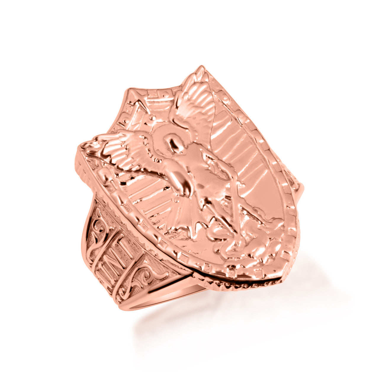 Gold Saint Michael Archangel Shield Signet Ring (Available in Yellow/Rose/White Gold)