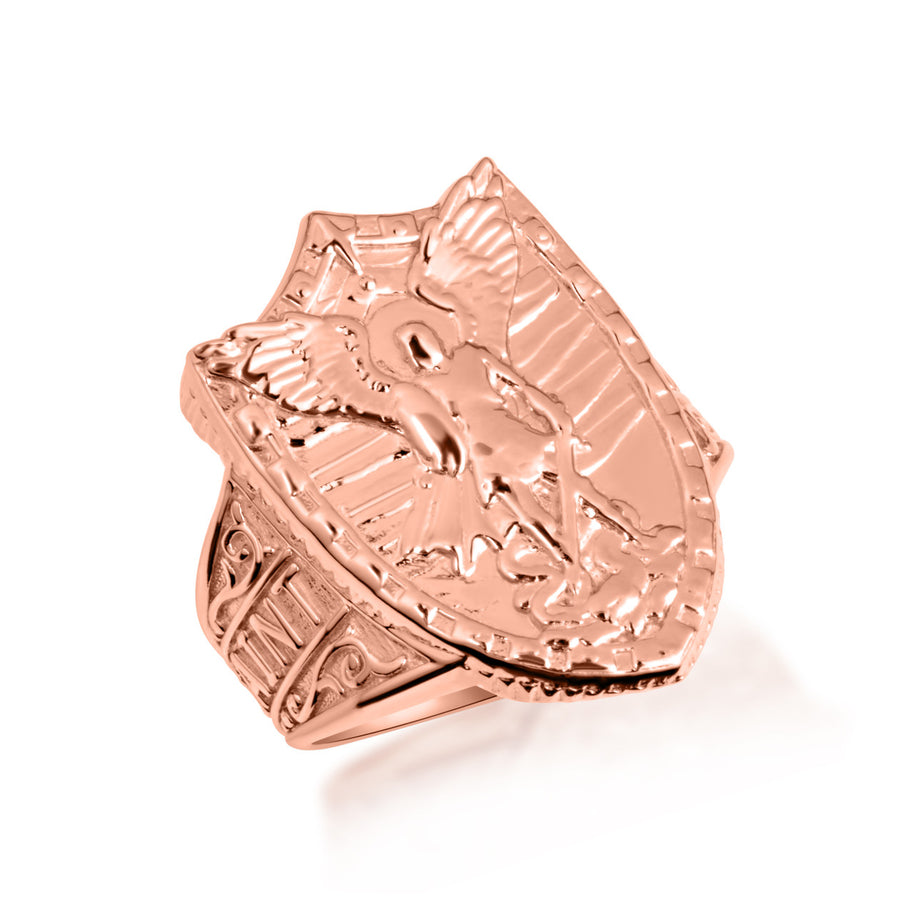Gold Saint Michael Archangel Shield Signet Ring (Available in Yellow/Rose/White Gold)