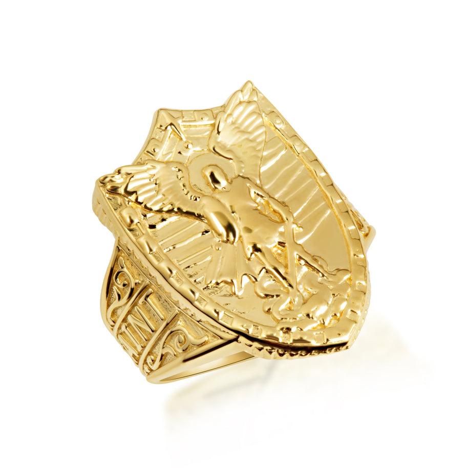 Gold Saint Michael Archangel Shield Signet Ring (Available in Yellow/Rose/White Gold)