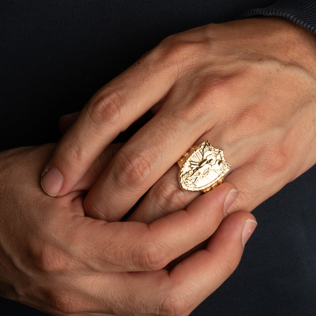 Gold Saint Michael Archangel Shield Signet Ring (Available in Yellow/Rose/White Gold)