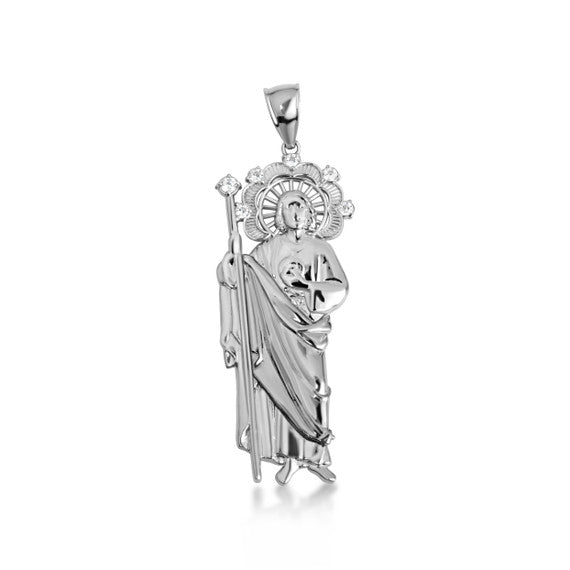 .925 Sterling Silver Saint Jude Studded Pendant Necklace (Available in Small/Medium/Large)