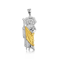 Tri-Color Gold Saint Jude Halo Studded Pendant Necklace (Available in Small/Medium/Large & Tri-Tone/Two-Tone/White Gold)