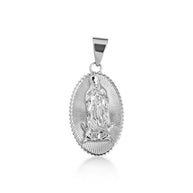 .925 Sterling Silver Lady Of Guadalupe Sacred Oval Medallion Pendant Necklace (Available in Small/Large)