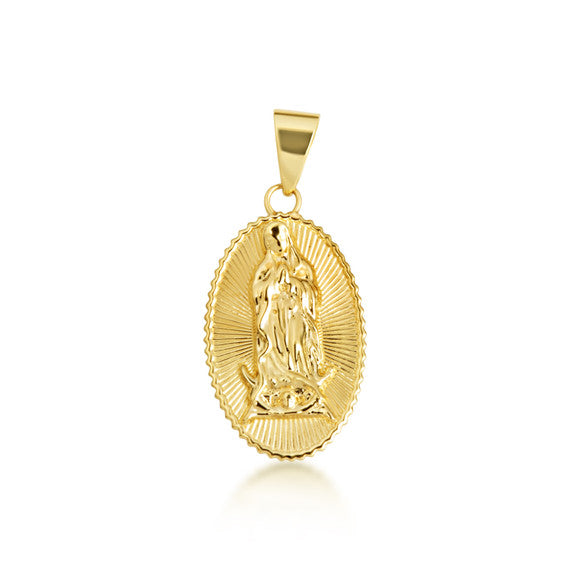 Gold Lady Of Guadalupe Sacred Oval Medallion Pendant Necklace (Available in Small/Large & Yellow/Rose/White Gold)