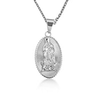 .925 Sterling Silver Lady Of Guadalupe Sacred Oval Medallion Pendant Necklace (Available in Small/Large)