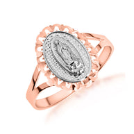 Tri-Color Gold Lady Of Guadalupe Sacred Oval Medallion Ring (Available in Yellow/Rose/White Gold)