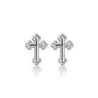 925 Sterling Silver Textured Sacred Cross Stud Earrings