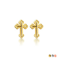 Gold Textured Sacred Cross Stud Earrings