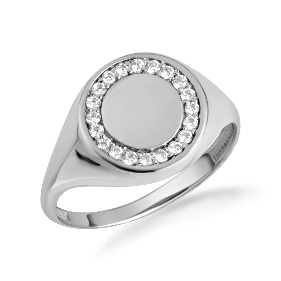 Gold Engravable Diamond Halo Signet Ring (Available in Yellow/Rose/White Gold)