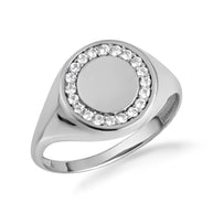 Gold Engravable Diamond Halo Signet Ring (Available in Yellow/Rose/White Gold)