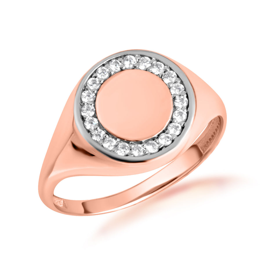 Gold Engravable Diamond Halo Signet Ring (Available in Yellow/Rose/White Gold)