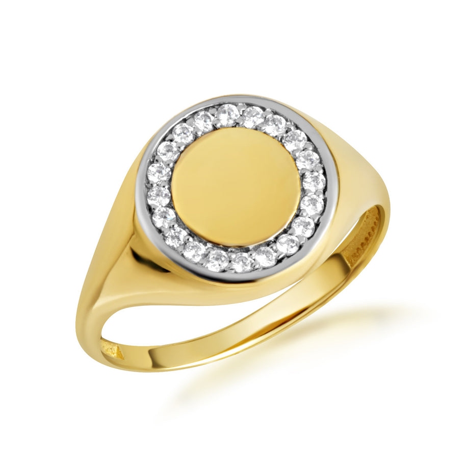 Gold Engravable Diamond Halo Signet Ring (Available in Yellow/Rose/White Gold)