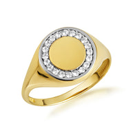 Gold Engravable Diamond Halo Signet Ring (Available in Yellow/Rose/White Gold)
