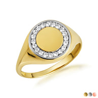 Gold Engravable Diamond Halo Signet Ring (Available in Yellow/Rose/White Gold)