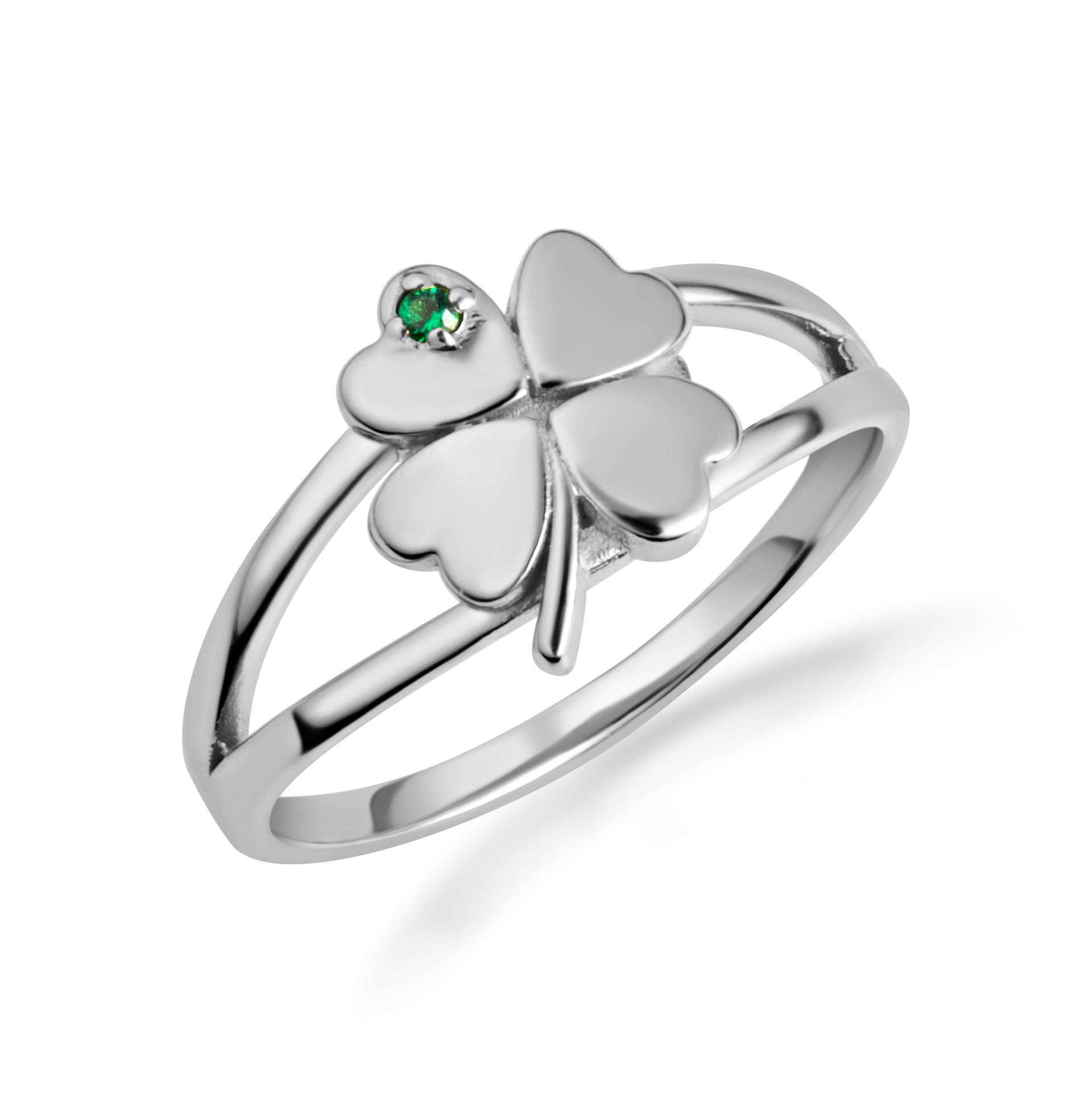 Gold Lucky 4 Leaf Clover Heart Genuine Emerald Gemstone Ring (Available in Yellow/Rose/White Gold)