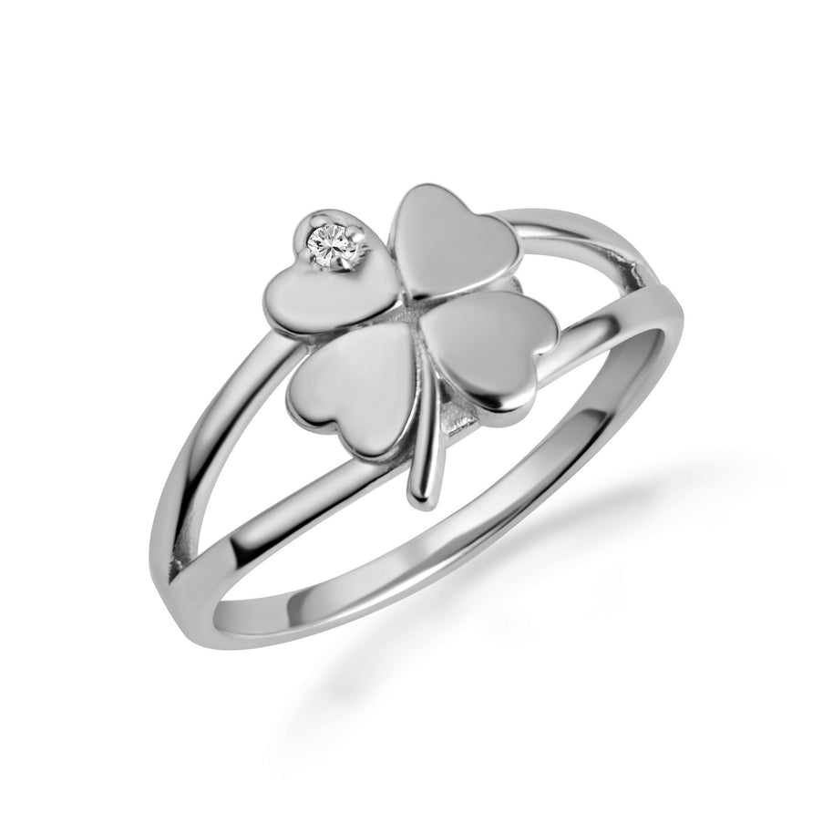 Gold Diamond Lucky 4 Leaf Clover Heart Ring (Available in Yellow/Rose/White Gold)