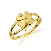 Gold Diamond Lucky 4 Leaf Clover Heart Ring (Available in Yellow/Rose/White Gold)