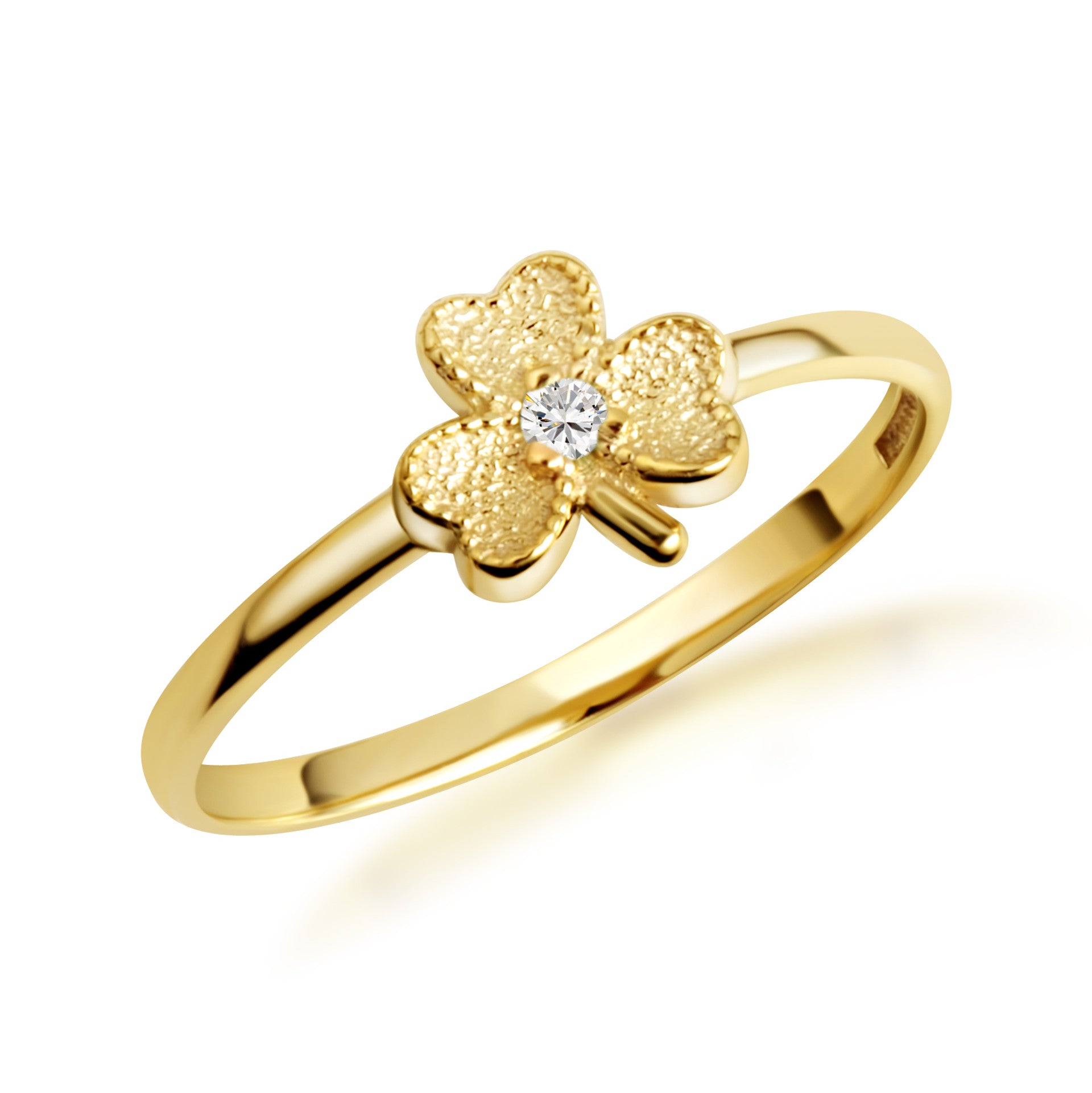 Gold Diamond Lucky 3 Leaf Clover Heart Ring (Available in Yellow/Rose/White Gold)