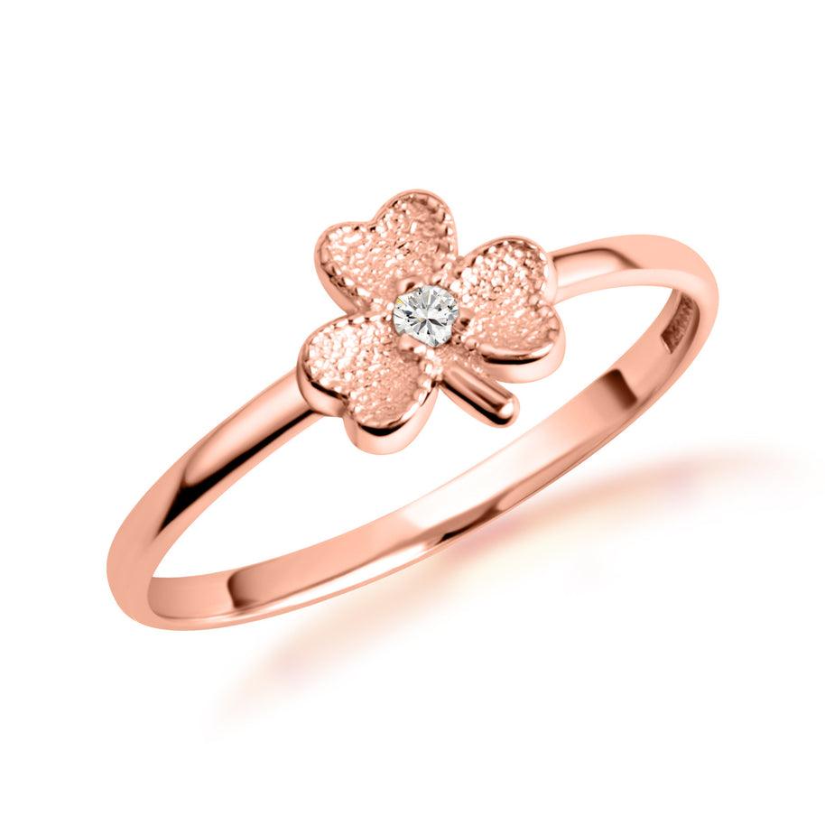 Gold Diamond Lucky 3 Leaf Clover Heart Ring (Available in Yellow/Rose/White Gold)