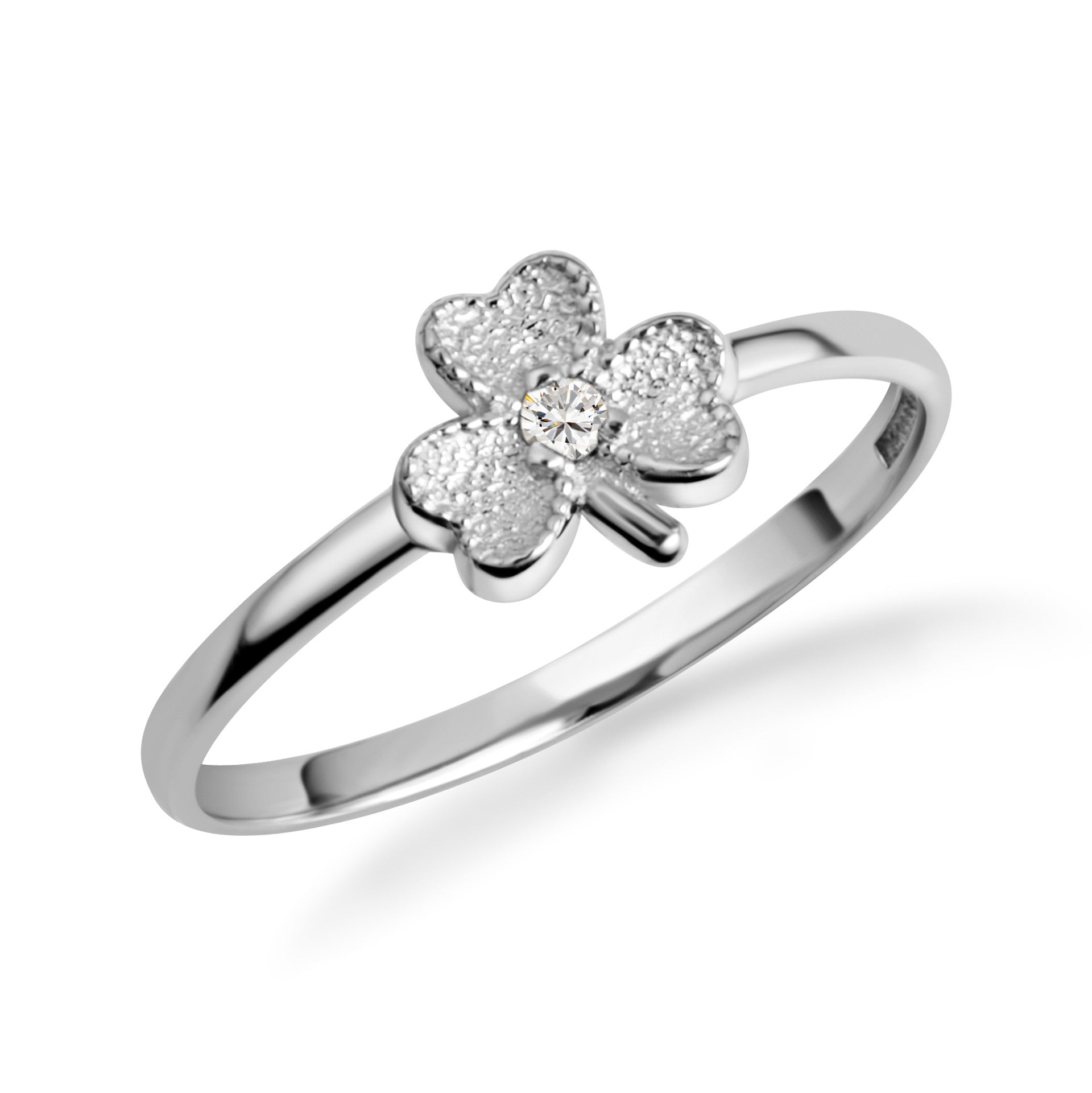 Gold Diamond Lucky 3 Leaf Clover Heart Ring (Available in Yellow/Rose/White Gold)