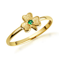 Gold Emerald Lucky 3 Leaf Clover Heart Ring (Available in Yellow/Rose/White Gold)