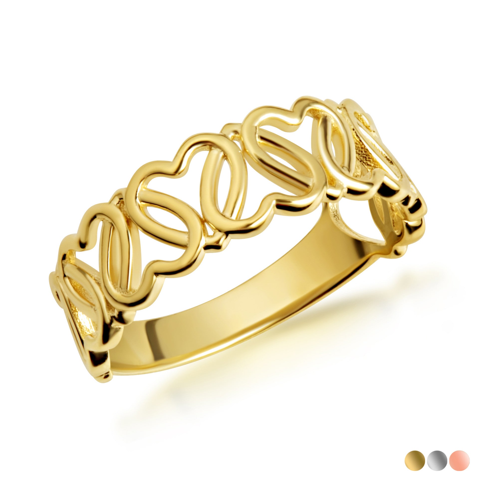 Gold Interlocking Hearts Love Band Ring (Available in Yellow/Rose/White Gold)