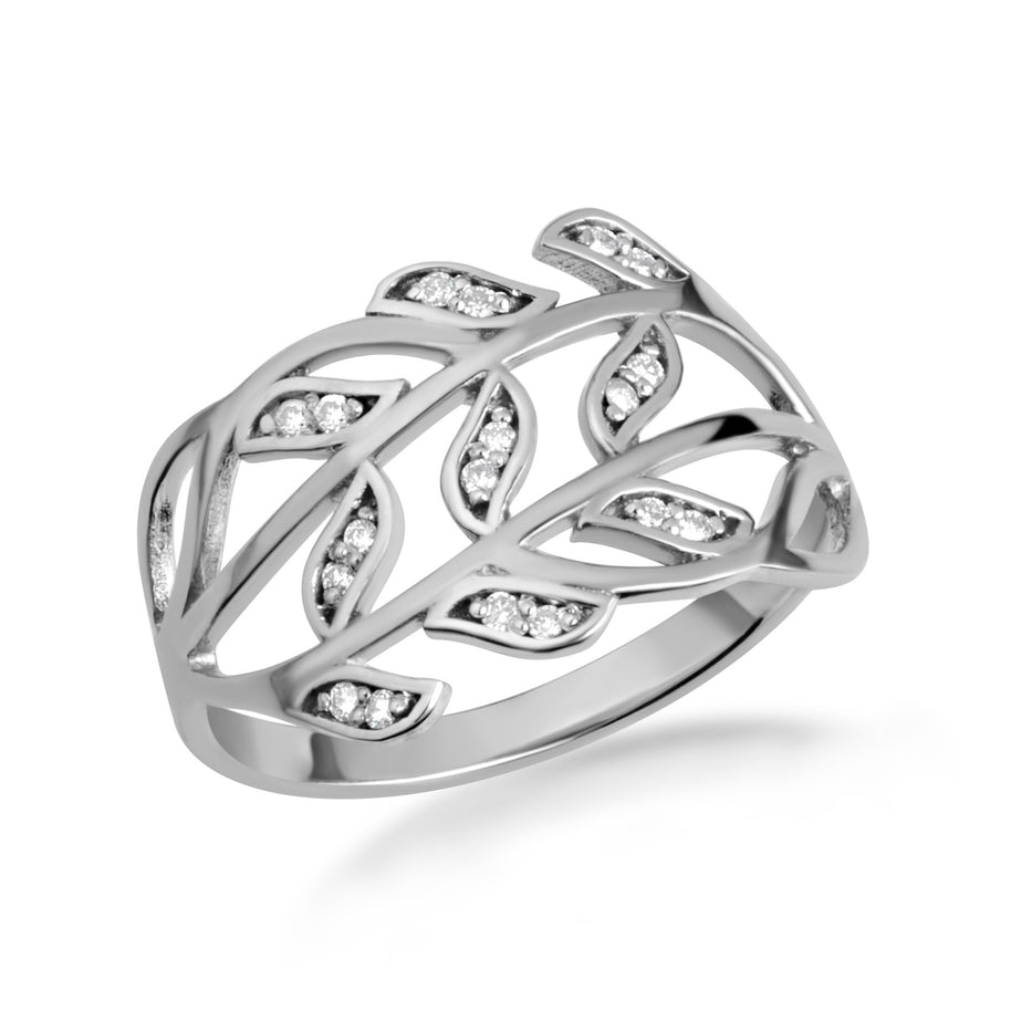 Two-Tone Gold Diamond Branch Twig Leaves Band Ring (Available in Yellow/Rose/White Gold)