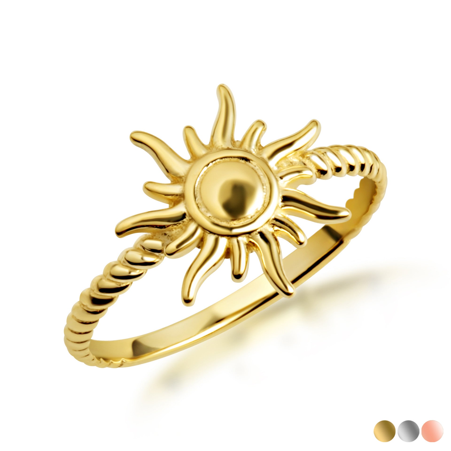 Gold Celestial Sun Rope Ring (Available in Yellow/Rose/White Gold)