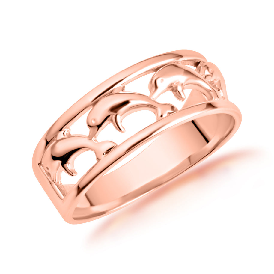 Gold Marine Dolphins Band Ring (Available in Yellow/Rose/White Gold)