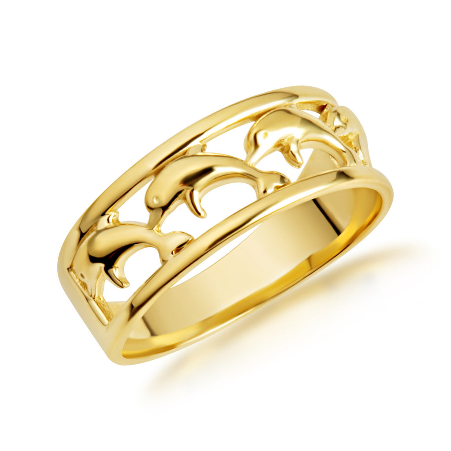 Gold Marine Dolphins Band Ring (Available in Yellow/Rose/White Gold)