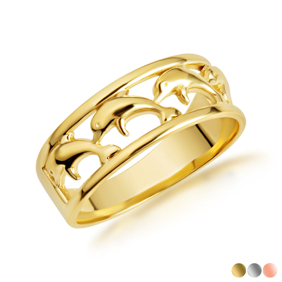 Gold Marine Dolphins Band Ring (Available in Yellow/Rose/White Gold)