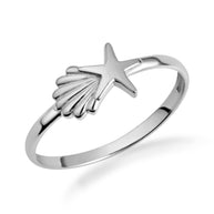 .925 Sterling Silver Starfish & Seashell Beach Ring