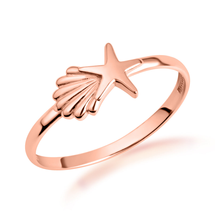 Gold Starfish & Seashell Beach Ring (Available in Yellow/Rose/White Gold)