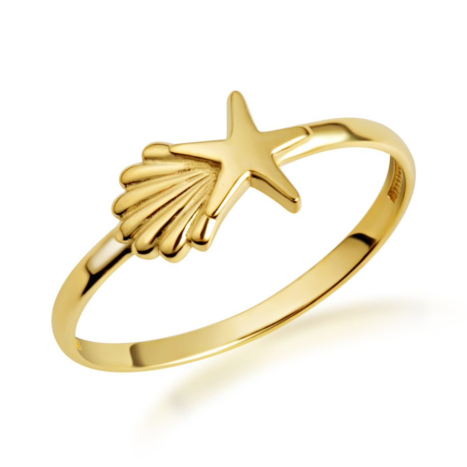 Gold Starfish & Seashell Beach Ring (Available in Yellow/Rose/White Gold)