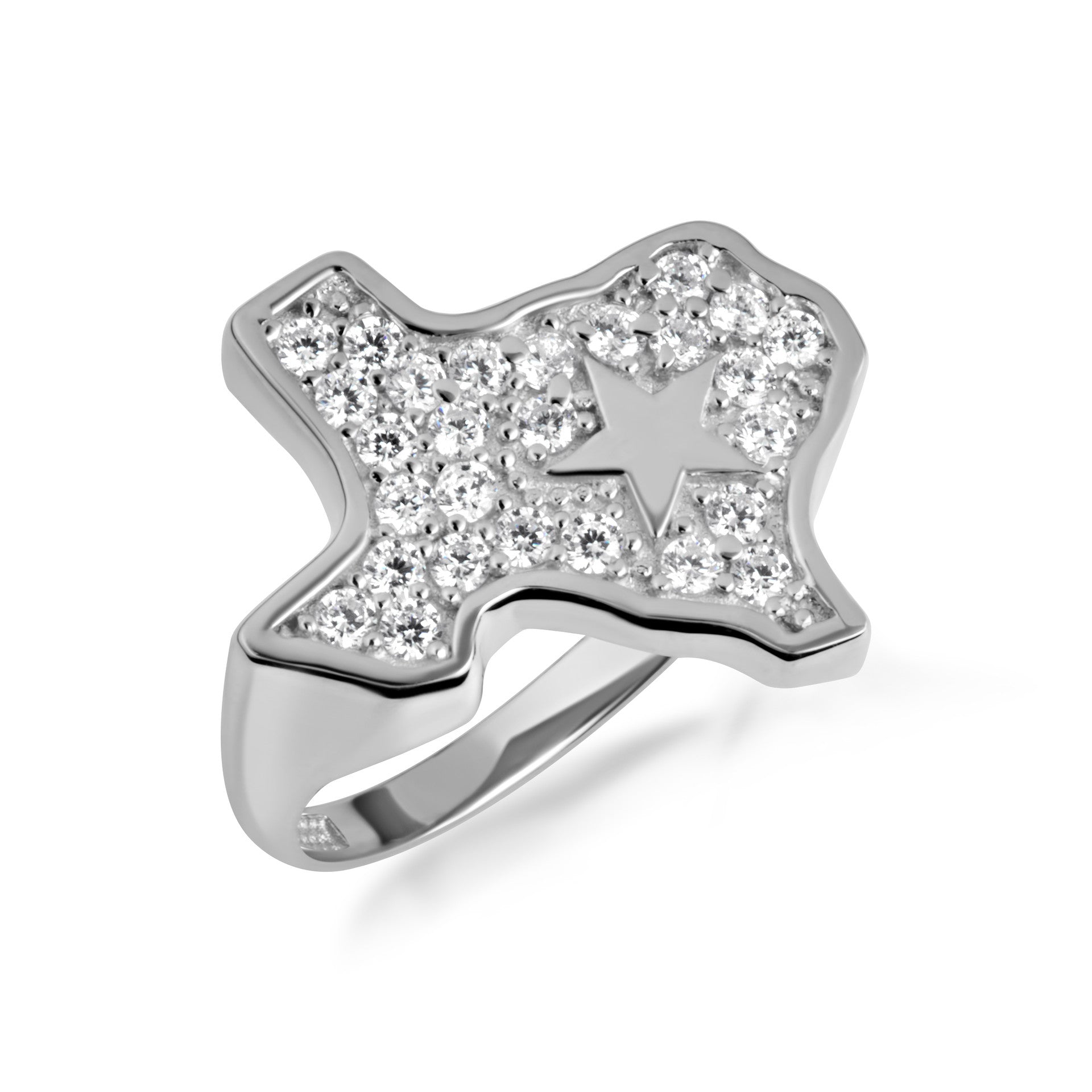 Gold Texas Lone Star State Map Cubic Zirconia Ring (Available in Yellow/Rose/White Gold)