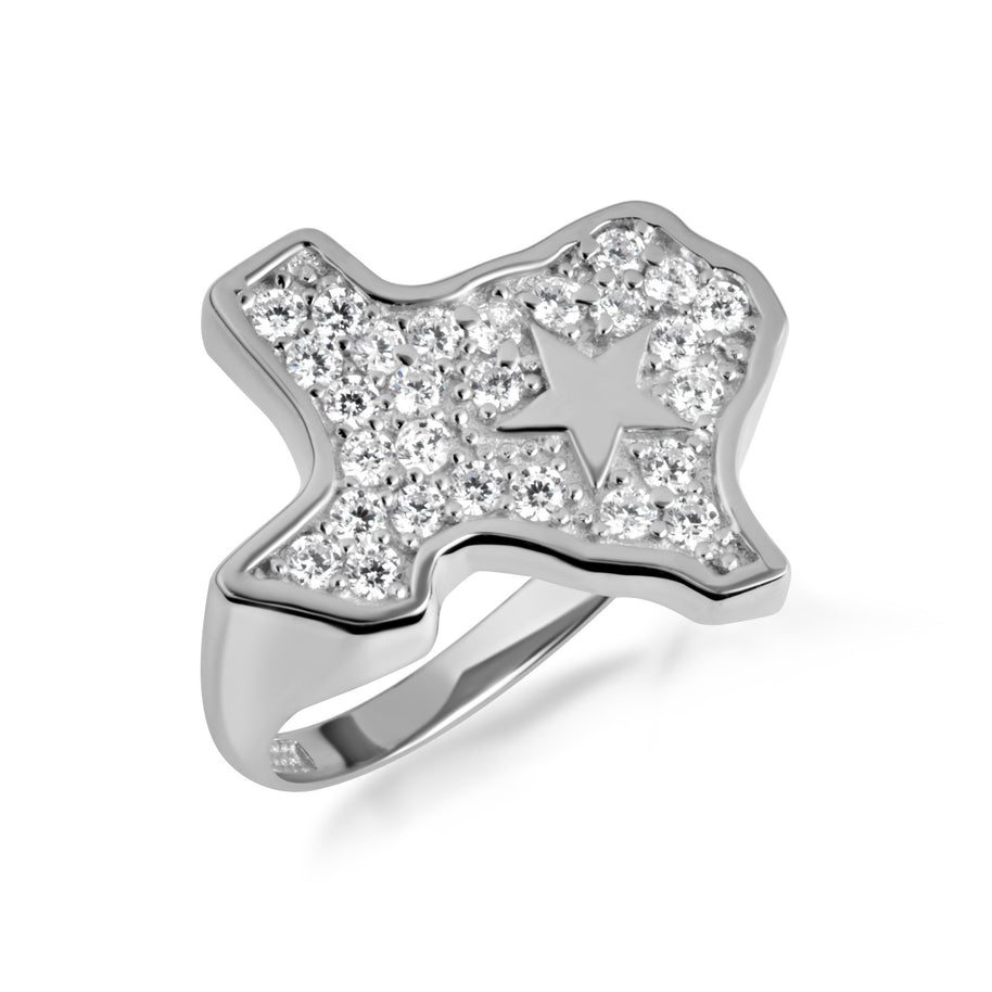 Gold Texas Lone Star State Map Cubic Zirconia Ring (Available in Yellow/Rose/White Gold)