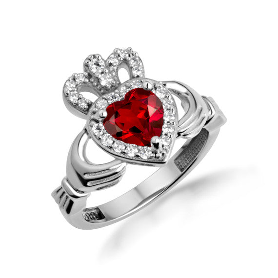 .925 Sterling Silver Studded Irish Celtic Claddagh Crown Heart Birthstone Ring