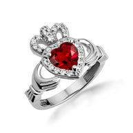 .925 Sterling Silver Studded Irish Celtic Claddagh Crown Heart Birthstone Ring