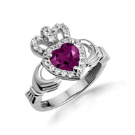 .925 Sterling Silver Studded Irish Celtic Claddagh Crown Heart Birthstone Ring