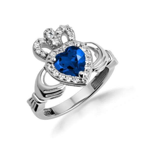 .925 Sterling Silver Studded Irish Celtic Claddagh Crown Heart Birthstone Ring