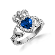 .925 Sterling Silver Studded Irish Celtic Claddagh Crown Heart Birthstone Ring