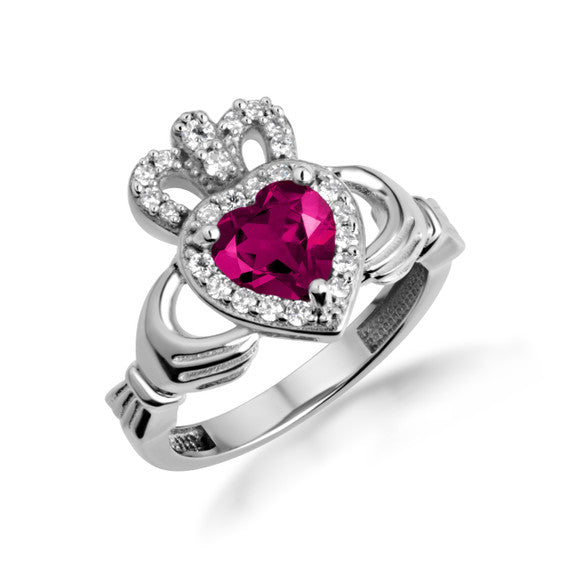 .925 Sterling Silver Studded Irish Celtic Claddagh Crown Heart Birthstone Ring
